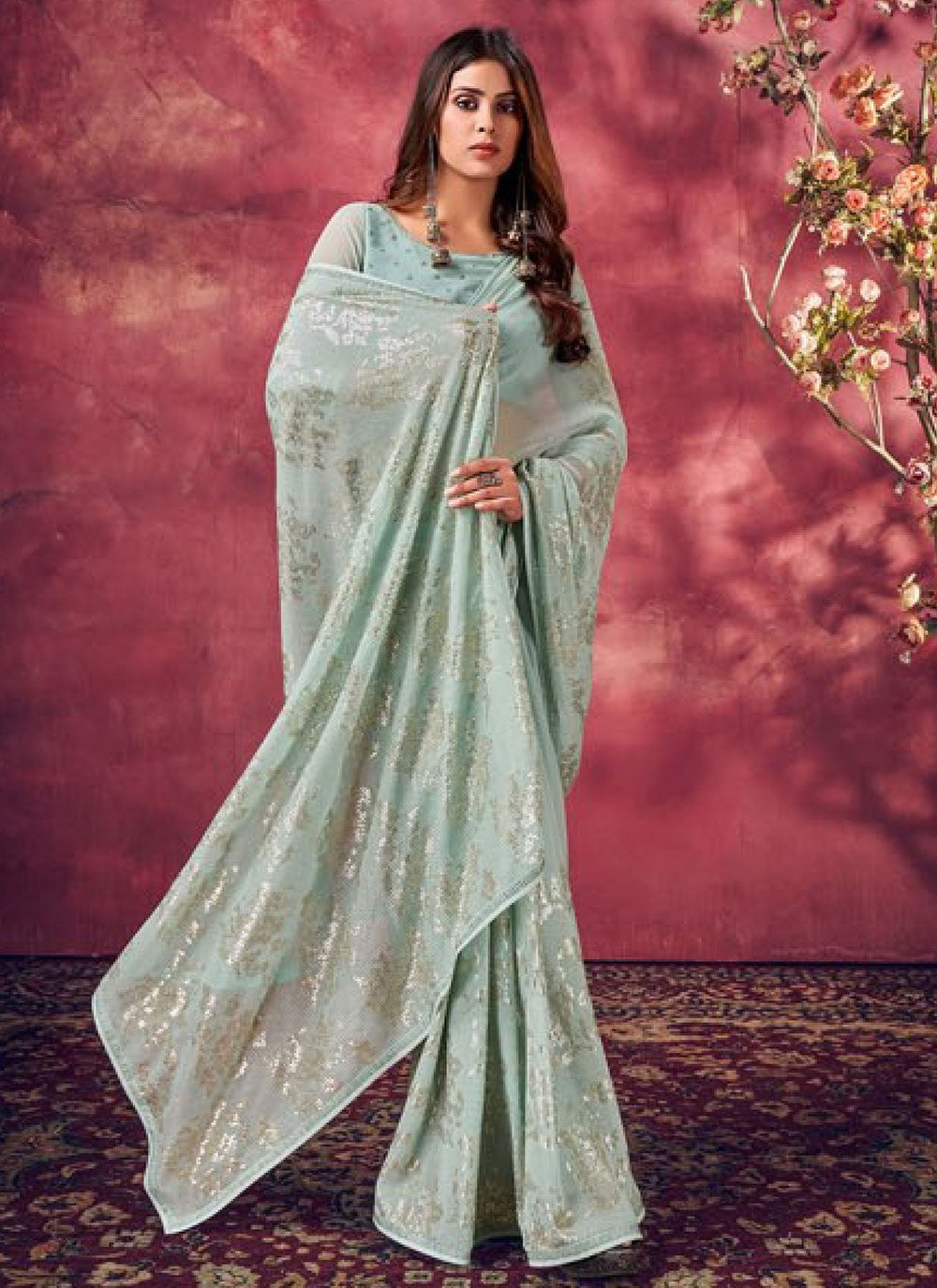 Classic Fancy Work Georgette Saree - S1844