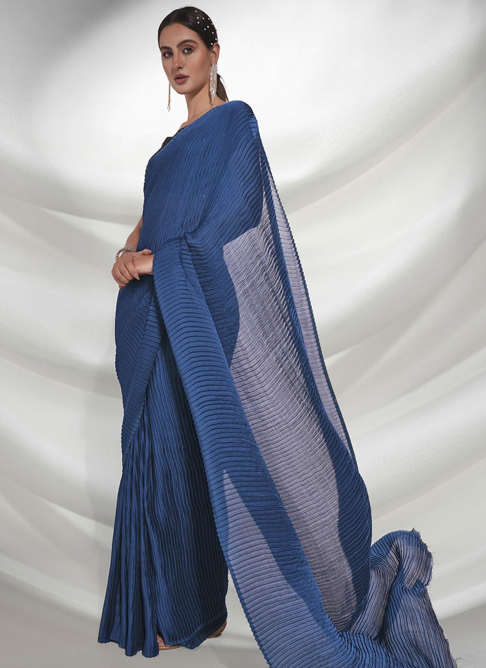 Classic Fancy Work Chiffon Morpeach Saree - S10757