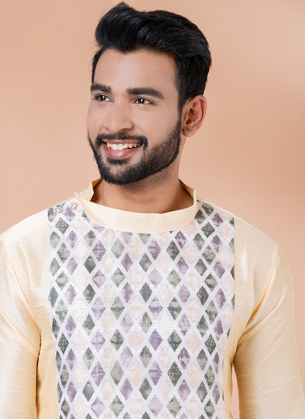 Fancy Work Banarasi Silk, Cotton Cream Kurta Pyjama - M6979