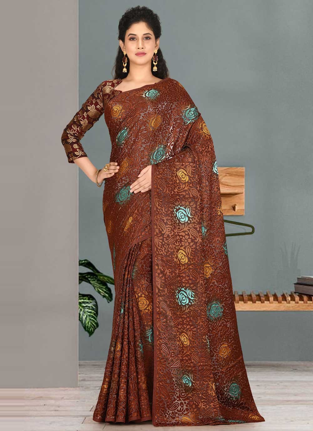 Traditional Embroidered Kanjivaram Silk Saree - S0729