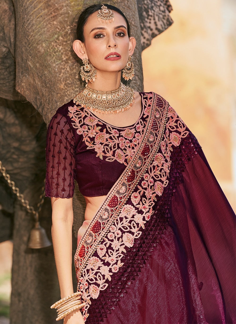 Classic Embroidered Fancy Fabric Saree - S4077