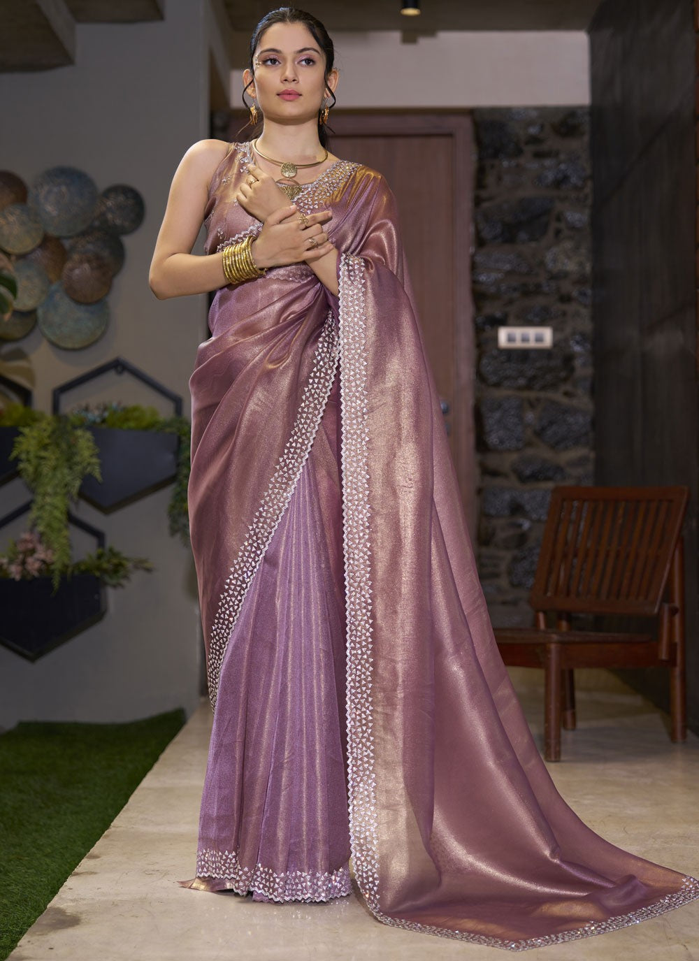 Cutdana, Swarovski Fancy Fabric Saree - S11494