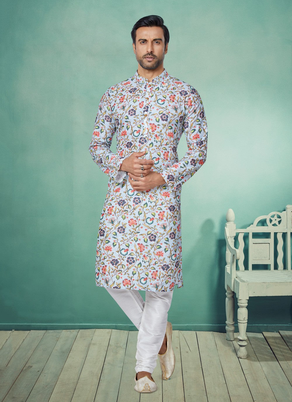 Digital Print Fancy Fabric Multi Colour Kurta Pyjama - M5085