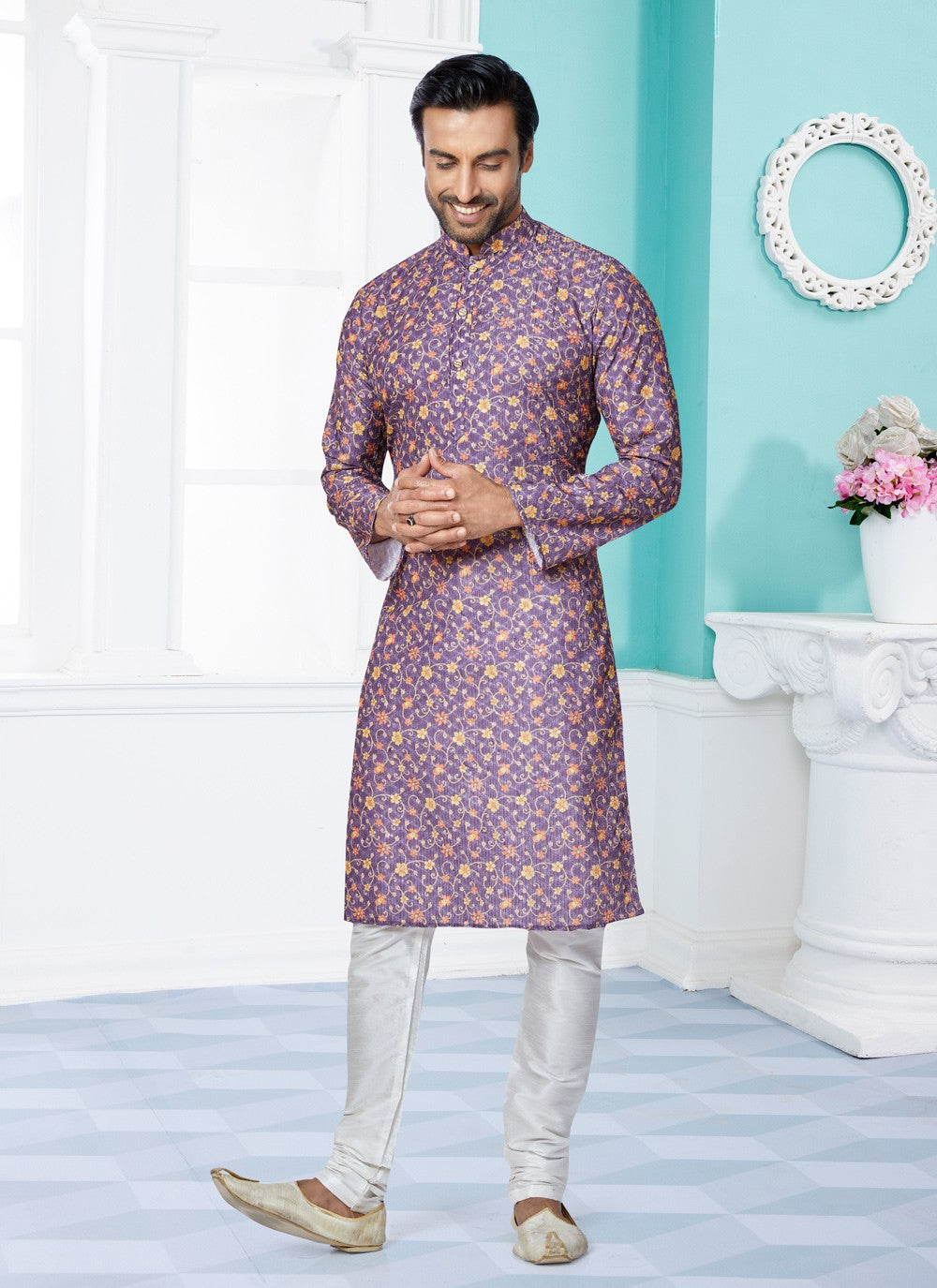 Digital Print Fancy Fabric Multi Colour Kurta Pyjama - M5101