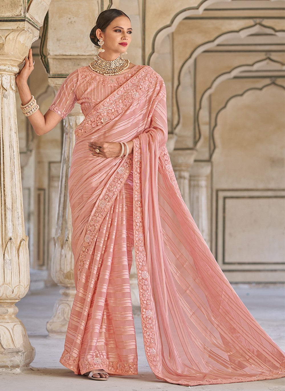 Classic Embroidered Fancy Fabric Saree - S4097