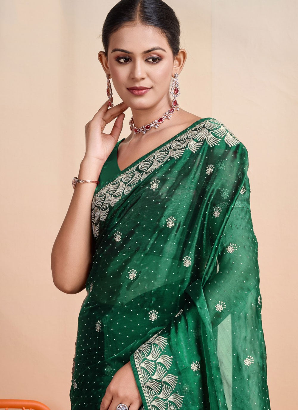 Classic Embroidered Fancy Fabric Saree - S7273