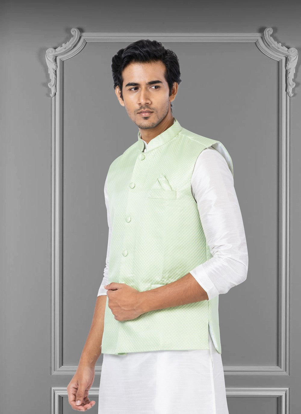 Embroidered Fancy Fabric Green Nehru Jackets - M3817