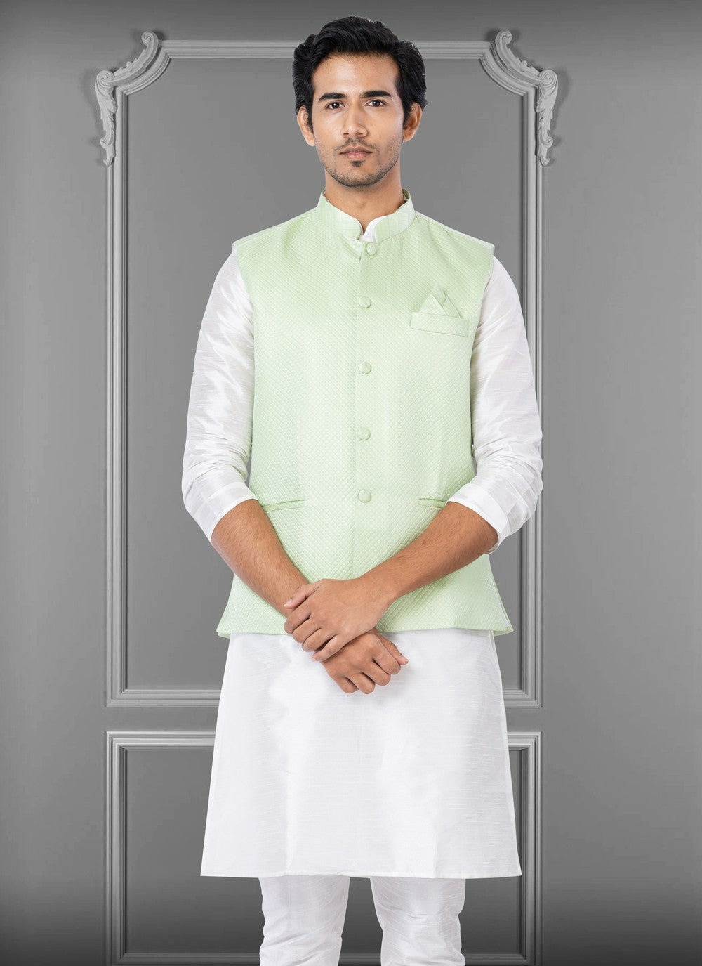 Embroidered Fancy Fabric Green Nehru Jackets - M3817