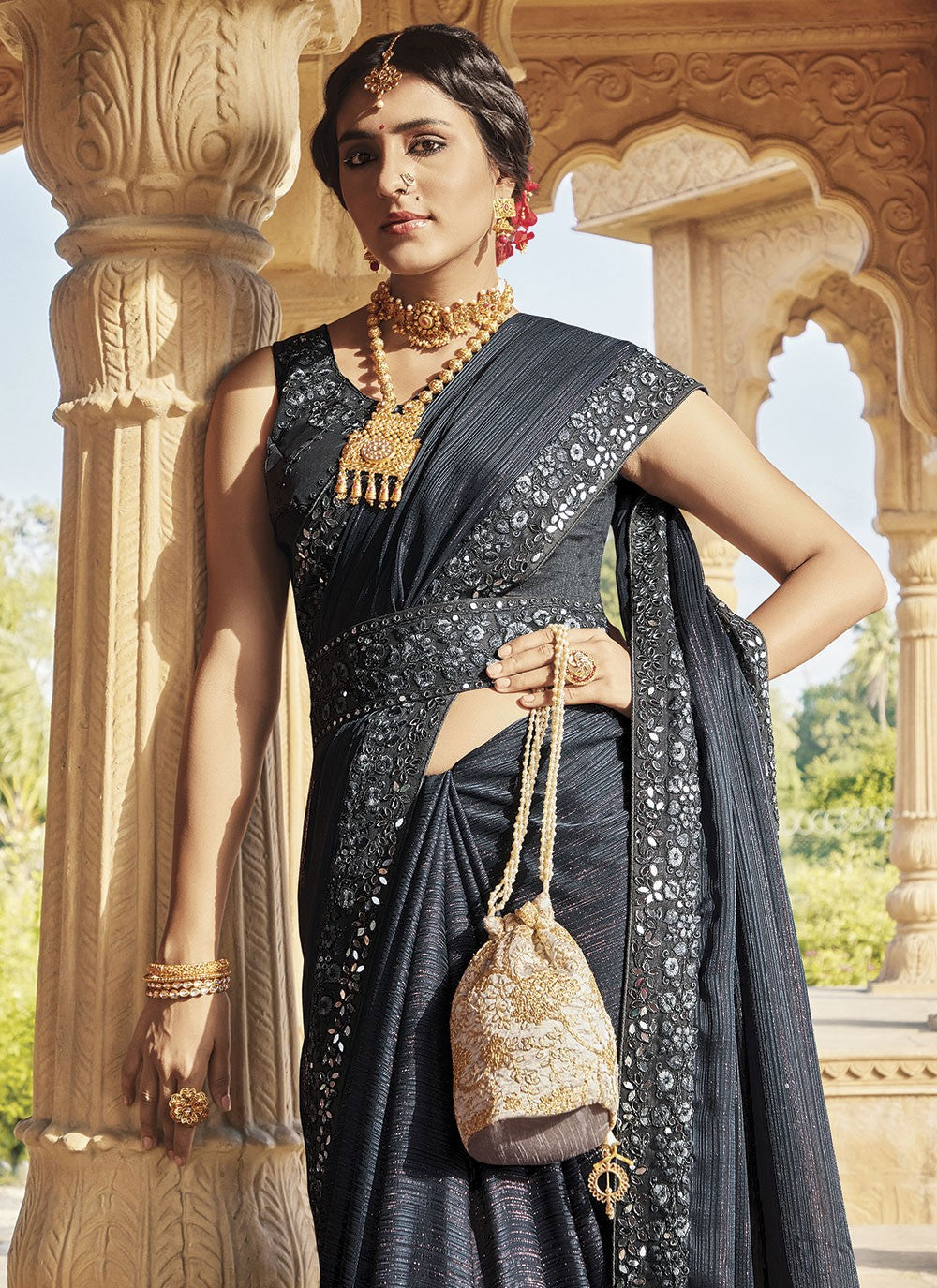 Trendy Embroidered Fancy Fabric Saree - S4814