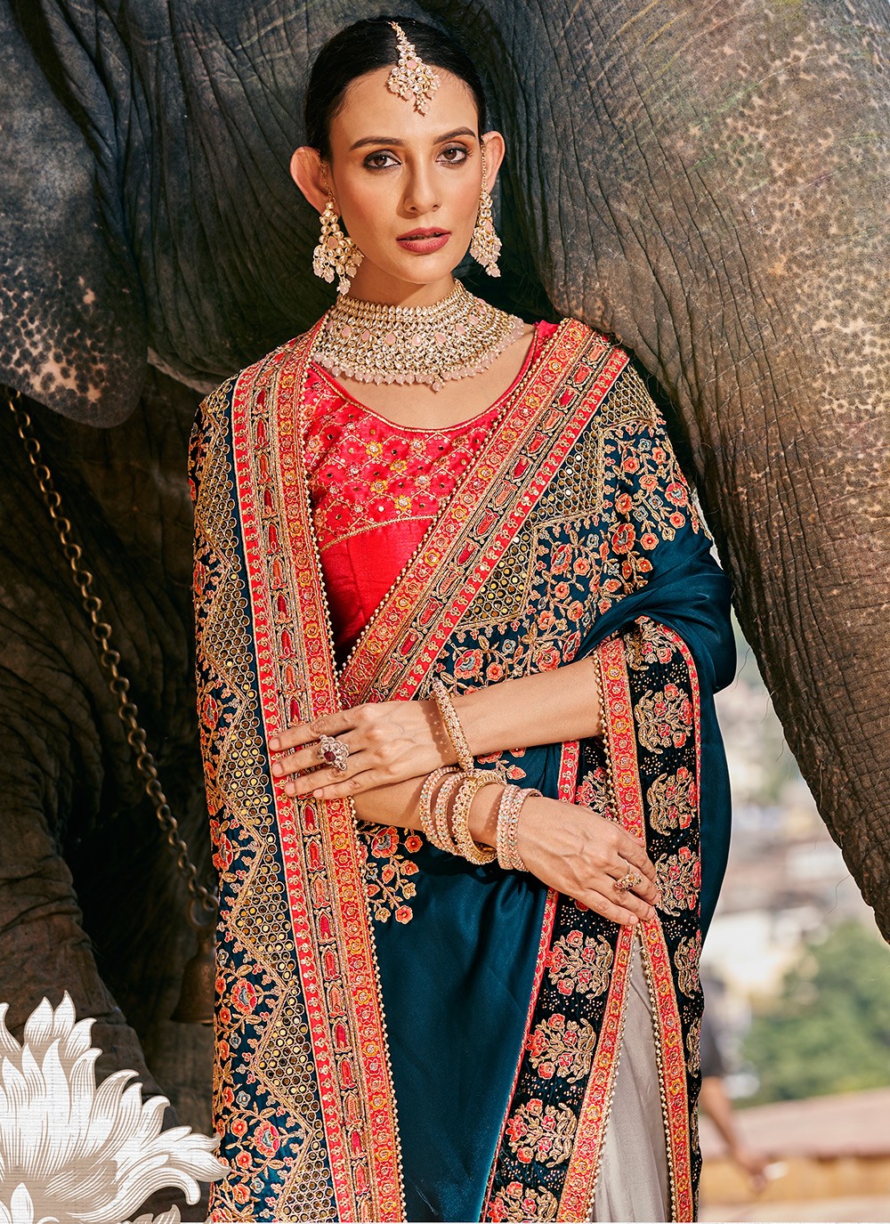 Classic Embroidered Fancy Fabric Saree - S4077