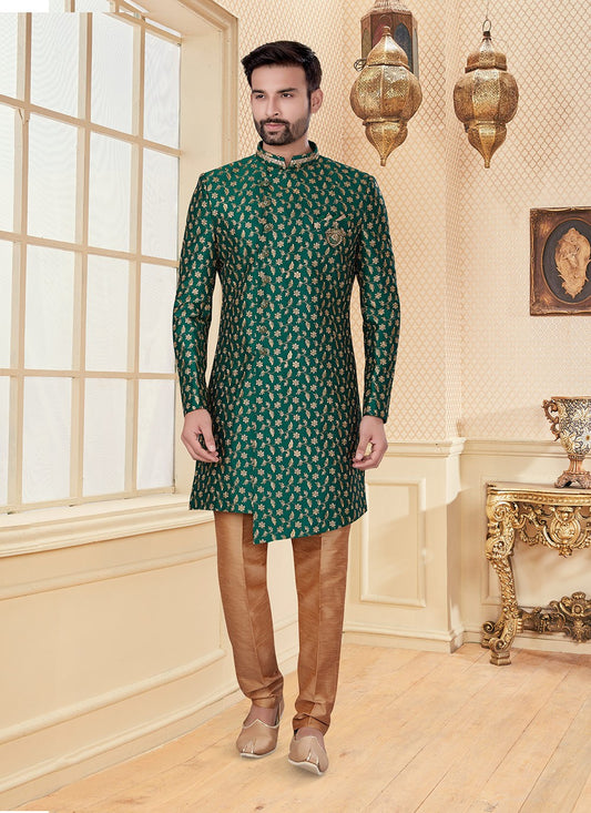 Embroidered Fancy Fabric Green Indo Western - M2972