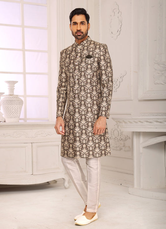 Digital Print Fancy Fabric Green Indo Western Sherwani - M3986