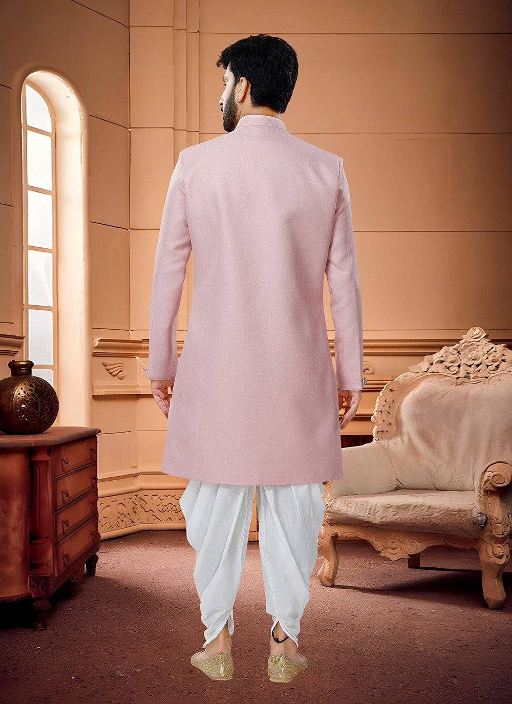 Buttons Fancy Fabric Pink Indo Western Sherwani - M4321