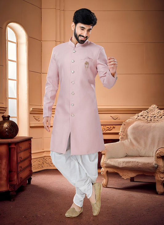 Buttons Fancy Fabric Pink Indo Western Sherwani - M4321