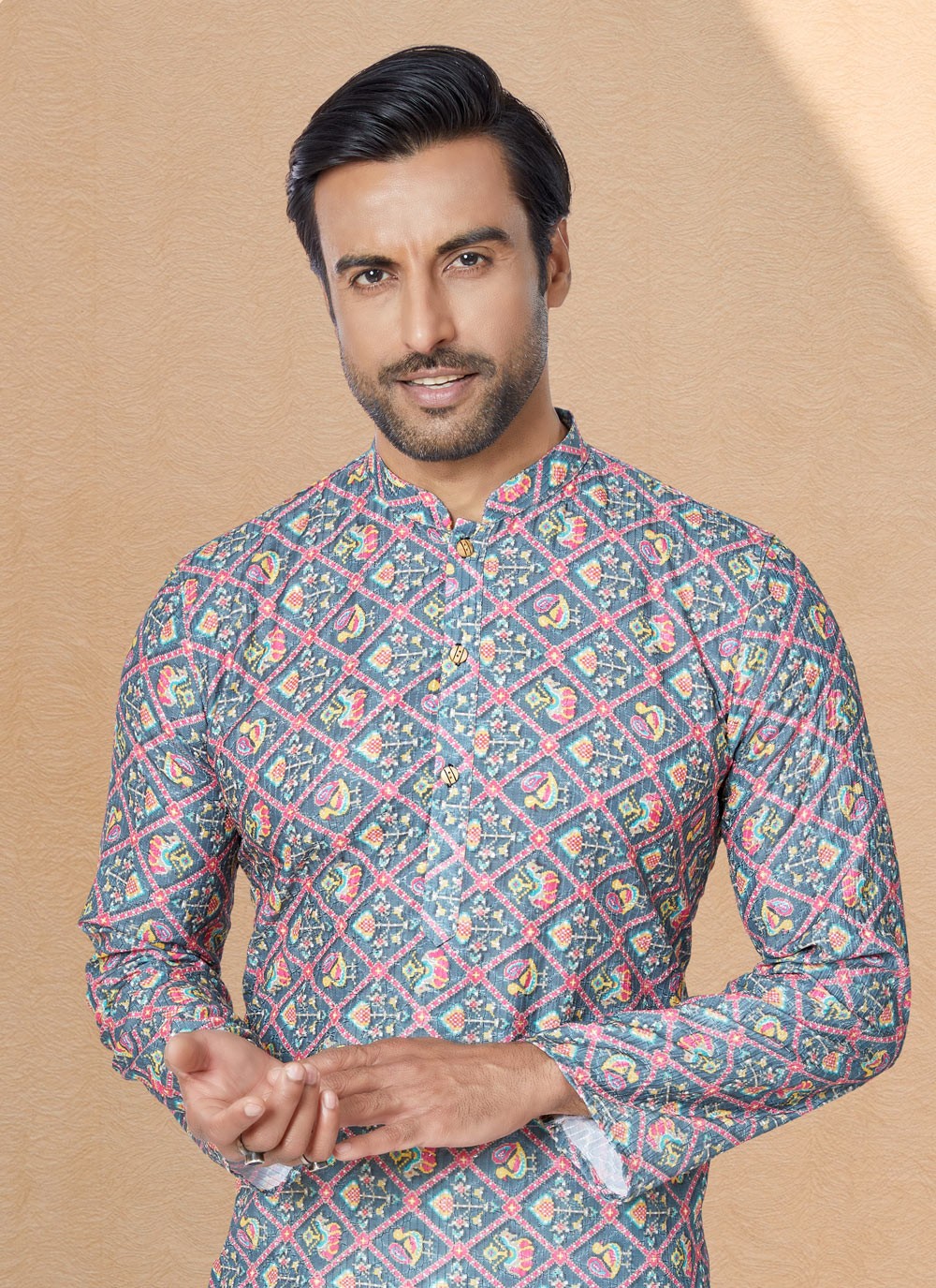 Digital Print Fancy Fabric Multi Colour Kurta Pyjama - M5084