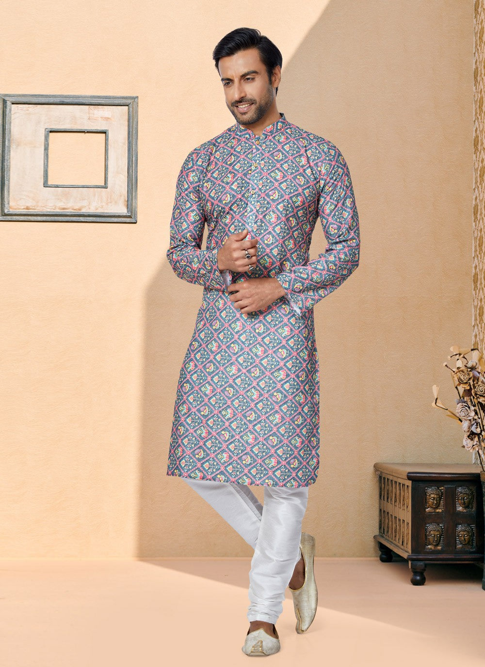 Digital Print Fancy Fabric Multi Colour Kurta Pyjama - M5084