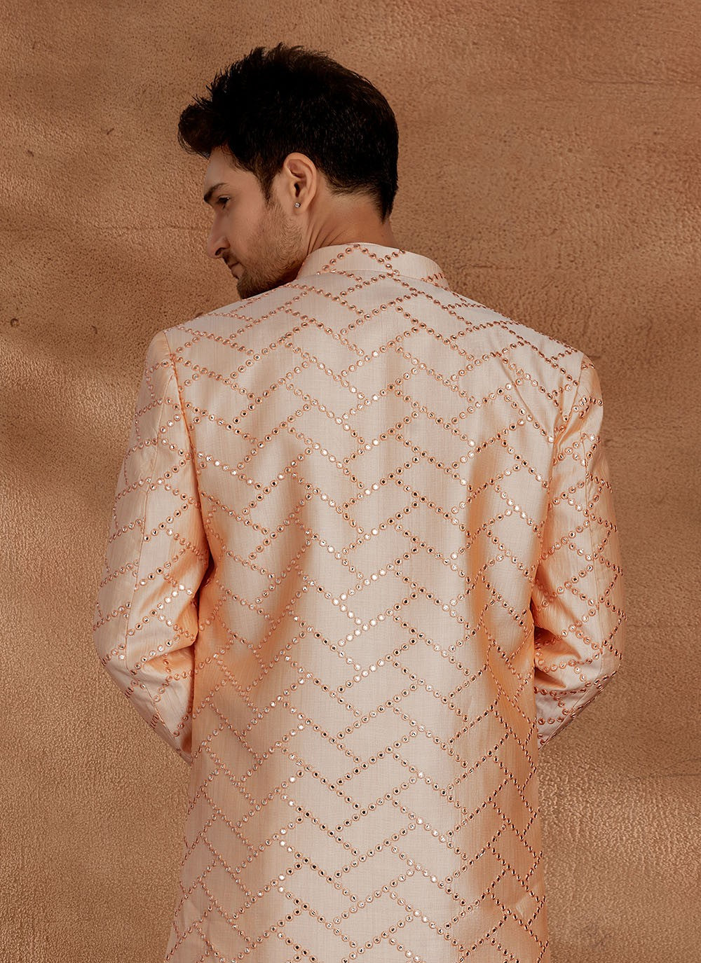 Embroidered Fancy Fabric Peach Indo Western Sherwani - M2704