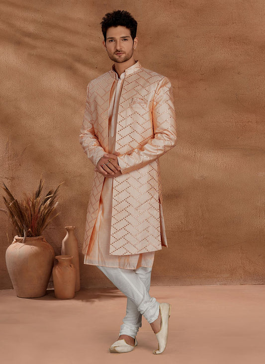 Embroidered Fancy Fabric Peach Indo Western Sherwani - M2704