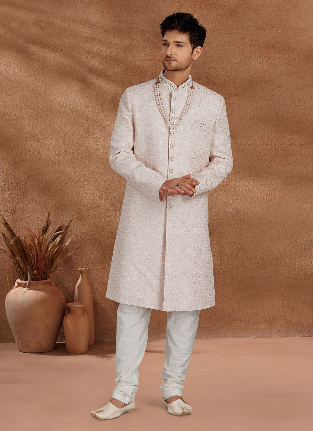 Fancy Work Fancy Fabric Pink Indo Western Sherwani - M2780