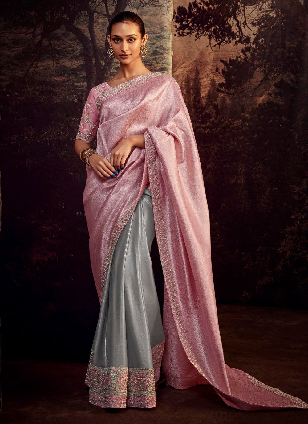 Trendy Border Work Fancy Fabric Saree - S3475