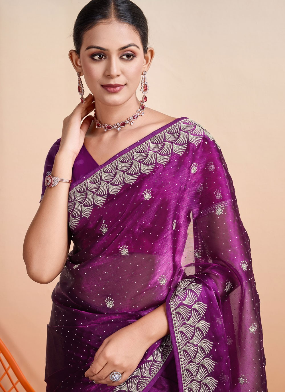 Classic Embroidered Fancy Fabric Saree - S7273