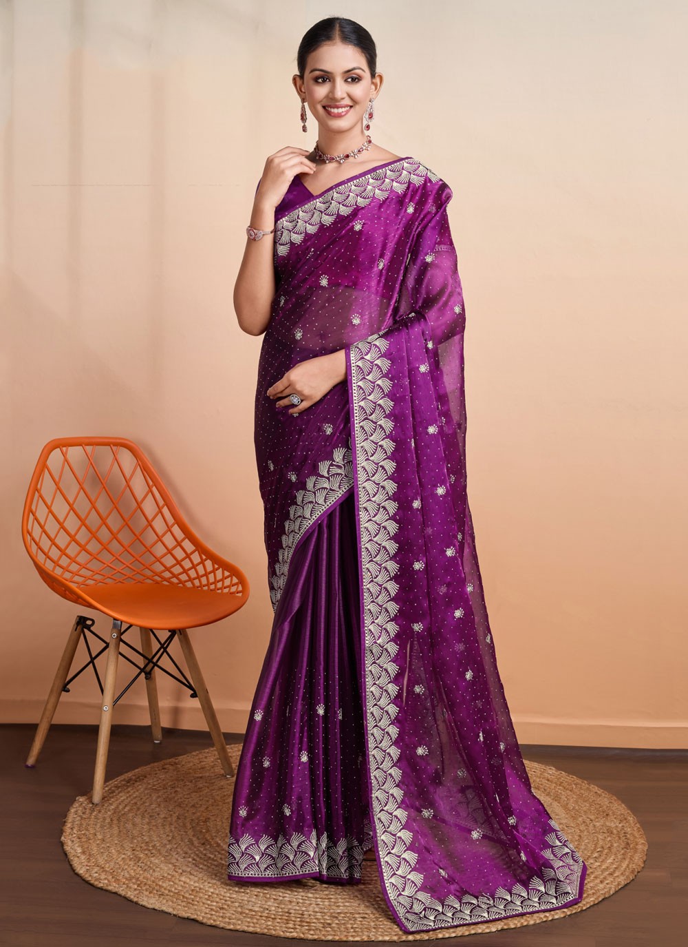 Classic Embroidered Fancy Fabric Saree - S7273