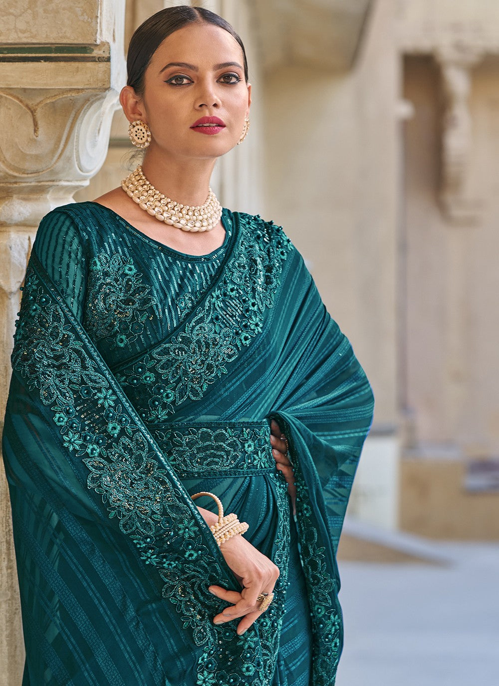 Classic Embroidered Fancy Fabric Saree - S4097