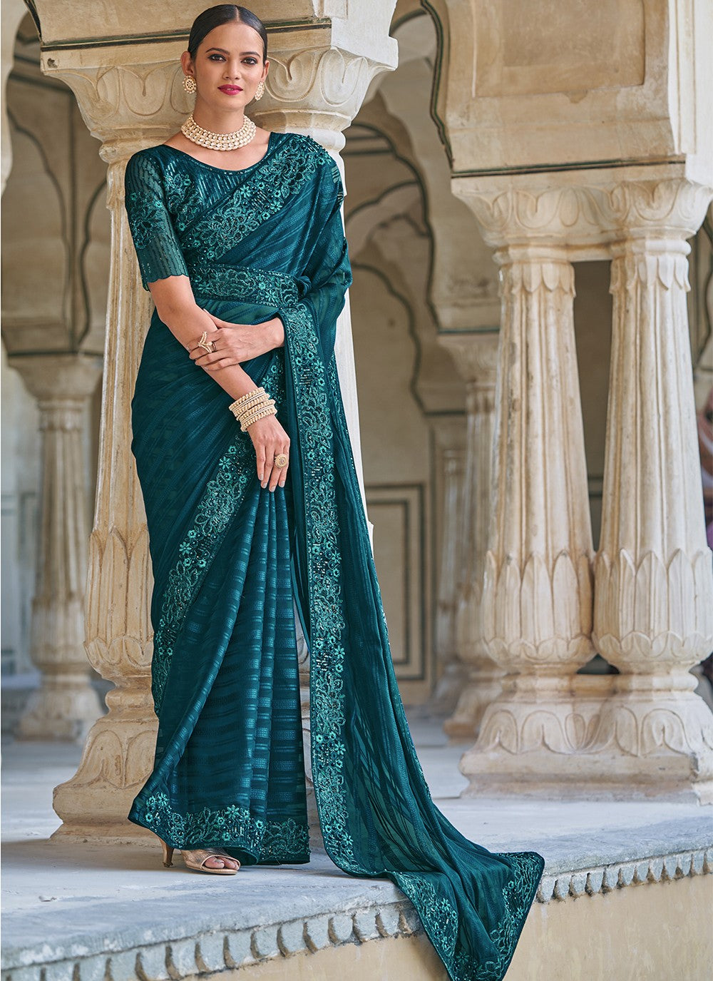 Classic Embroidered Fancy Fabric Saree - S4097