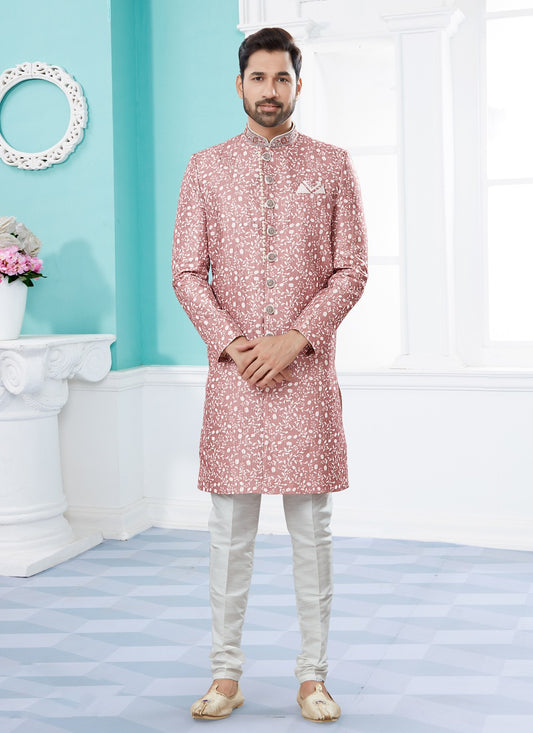 Embroidered Fancy Fabric Pink Indo Western Sherwani - M3930