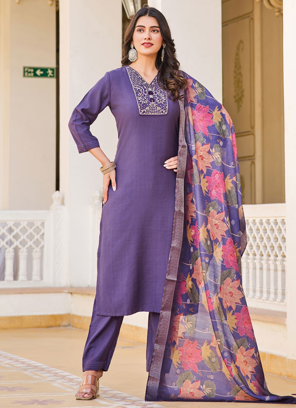 Embroidered Fancy Fabric Pant Style Suit - T4560