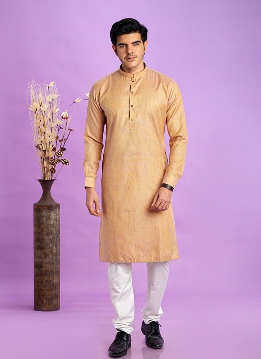 Fancy Work Jacquard Silk Brown Kurta Pyjama - M6928