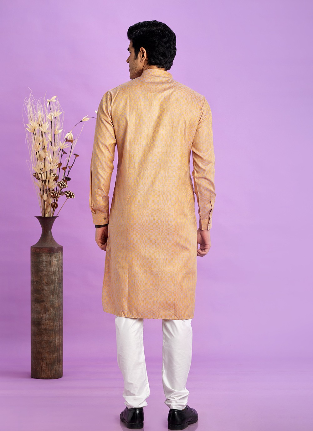 Fancy Work Jacquard Silk Brown Kurta Pyjama - M6928