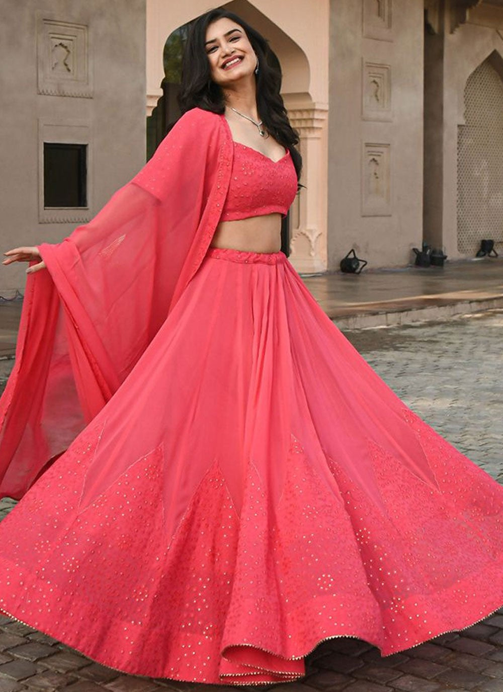 Embroidered Georgette A - Line Lehenga - L2538