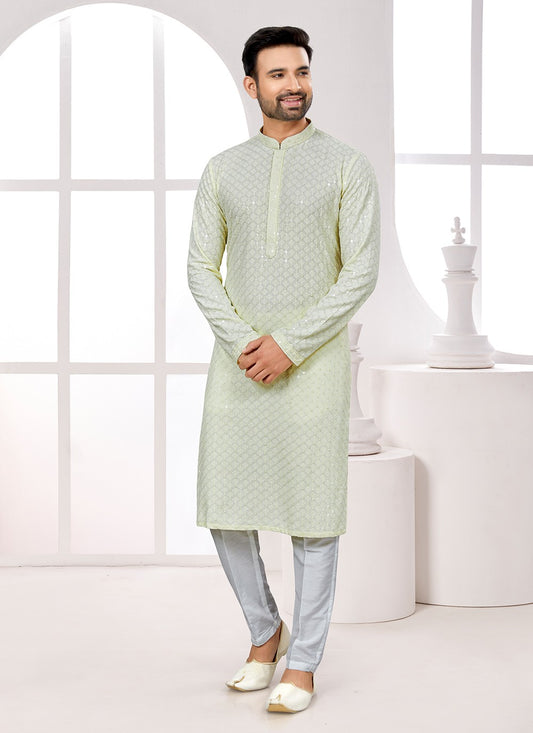 Fancy Work Rayon Sea Green Kurta Pyjama - M6676