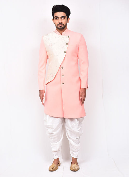 Buttons Cotton , Silk Pink Indo Western Sherwani - M3282