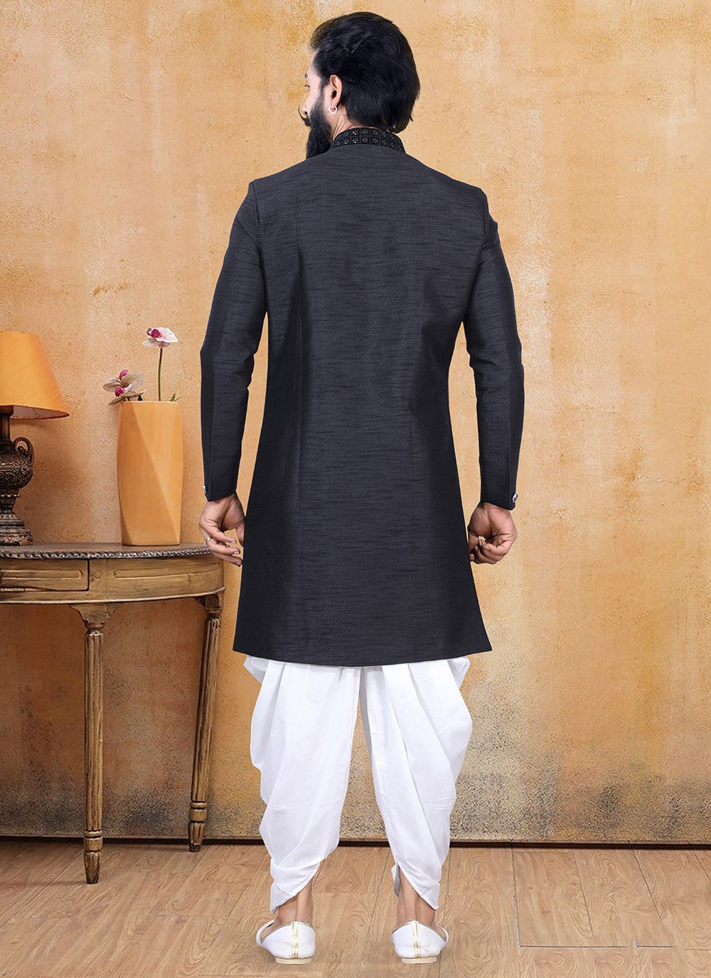 Fancy Work Silk, Velvet Black Dhoti Kurta - M3380