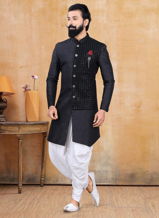 Fancy Work Silk, Velvet Black Dhoti Kurta - M3380