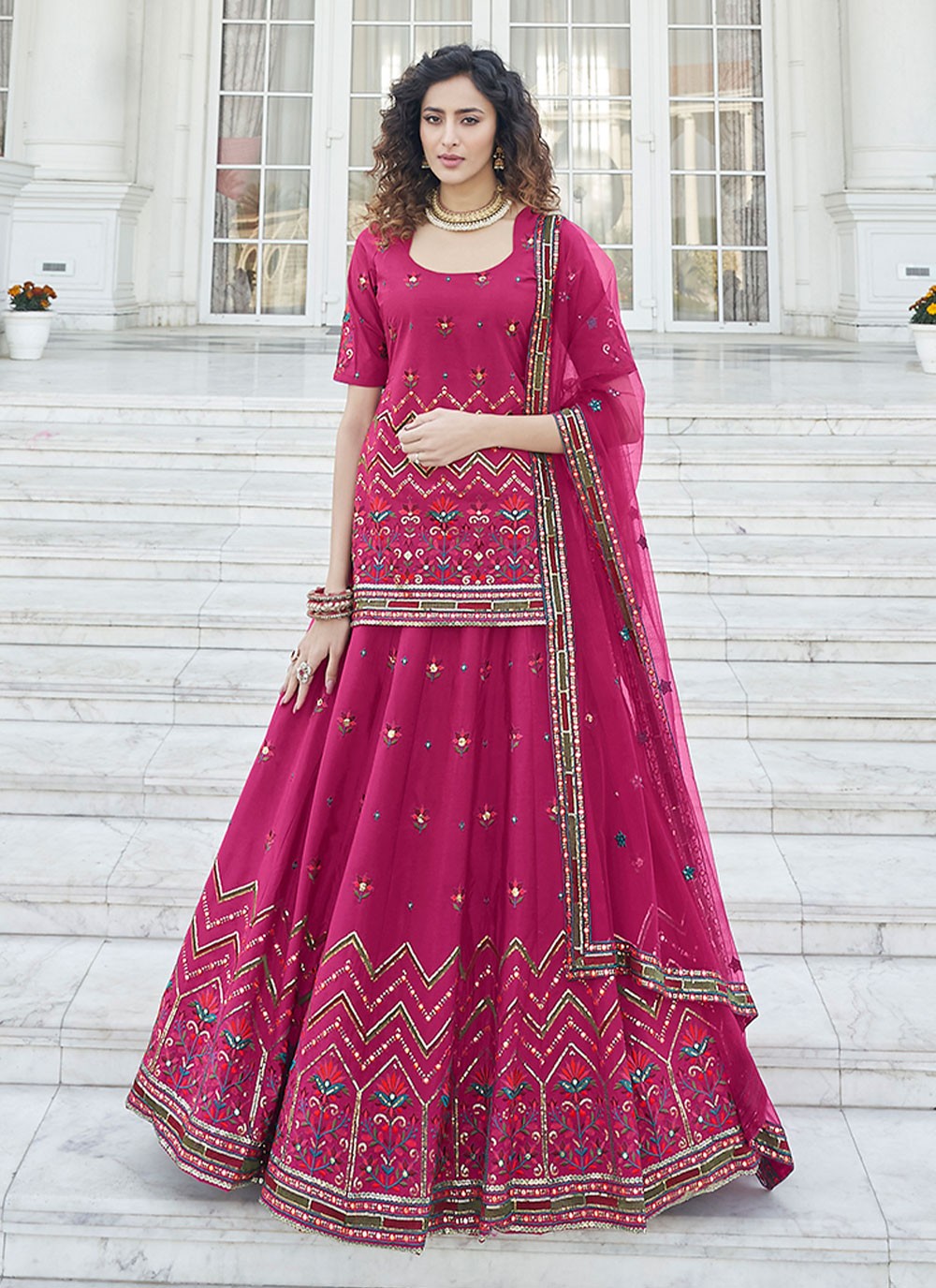 Embroidered Chinon, Faux Chiffon A - Line Lehenga - L0515