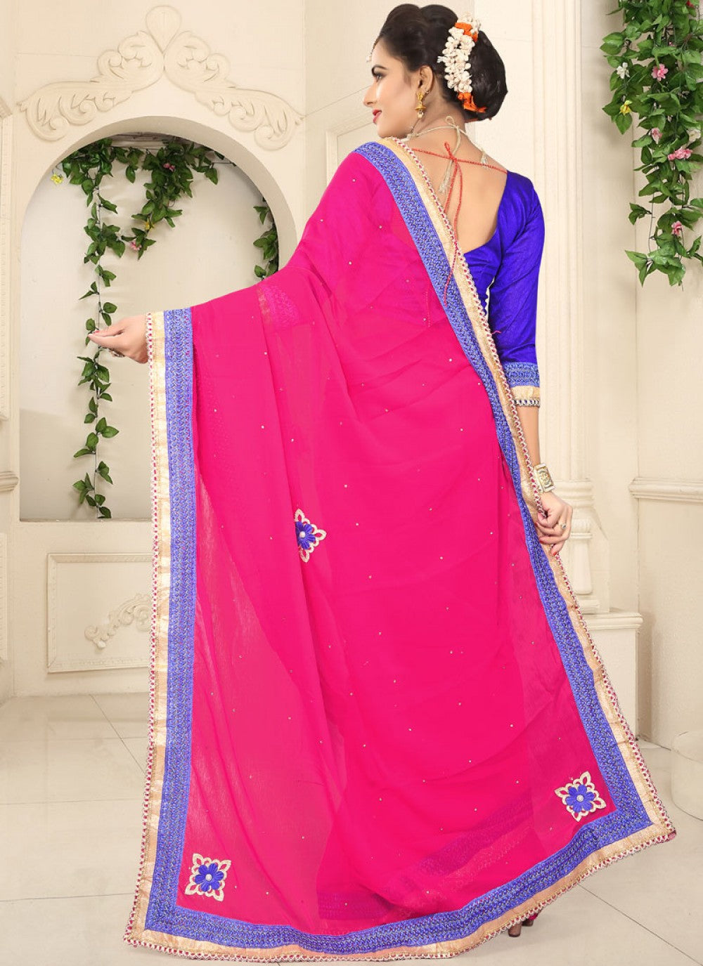 Classic Patch Faux Chiffon Saree - S0094