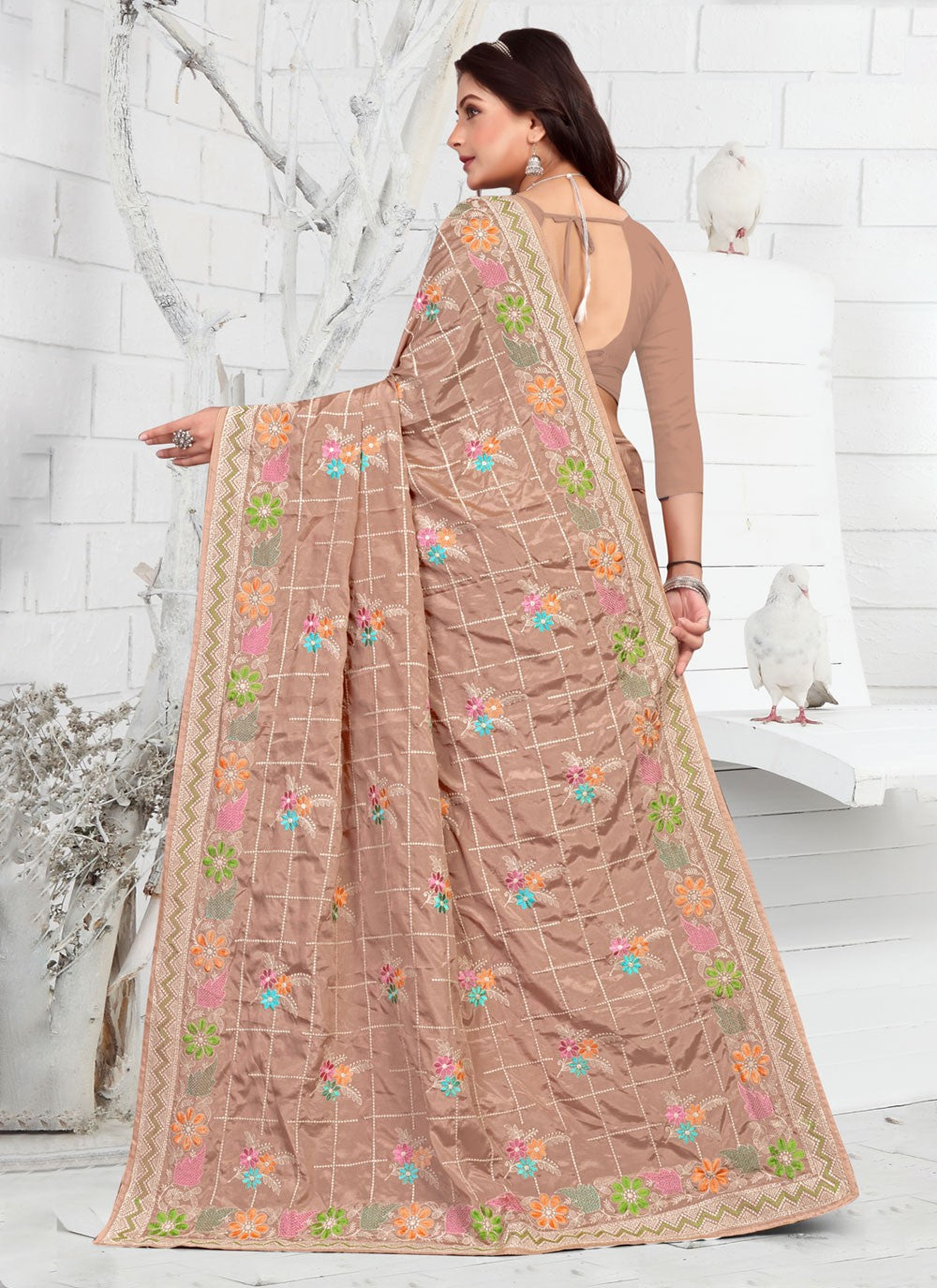 Classic Embroidered Faux Crepe Saree - S3733