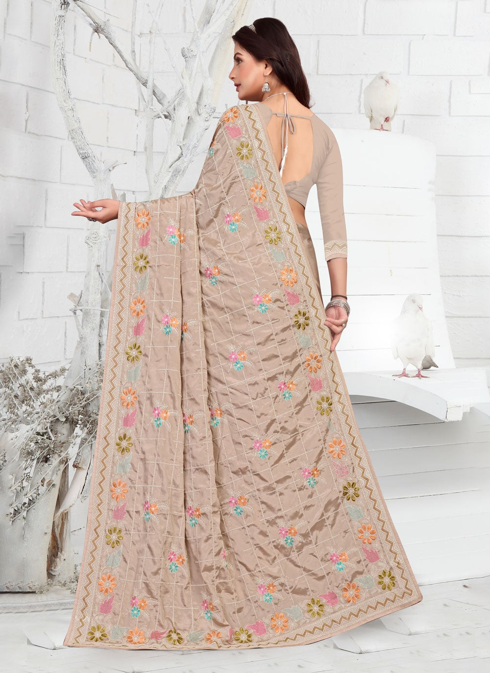 Classic Embroidered Faux Crepe Saree - S3733