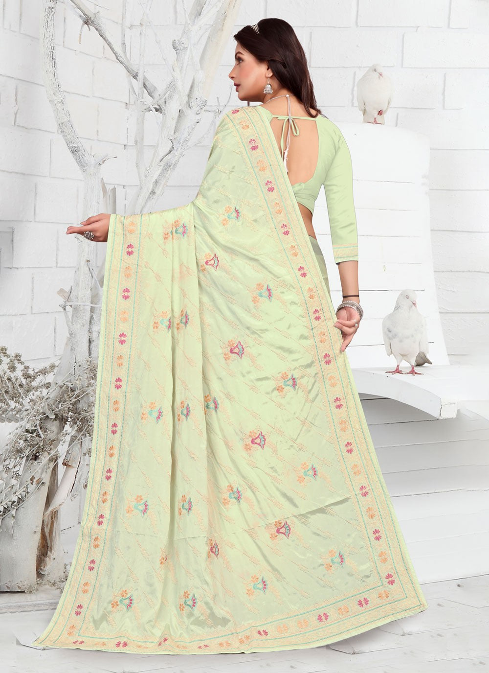 Classic Embroidered Faux Crepe Saree - S3733