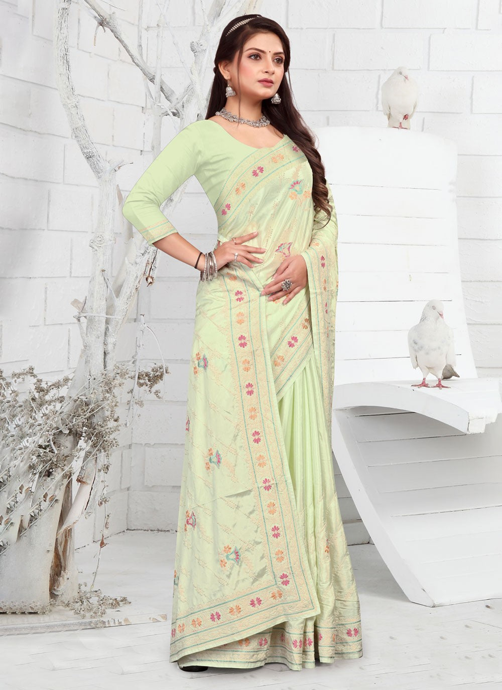 Classic Embroidered Faux Crepe Saree - S3733