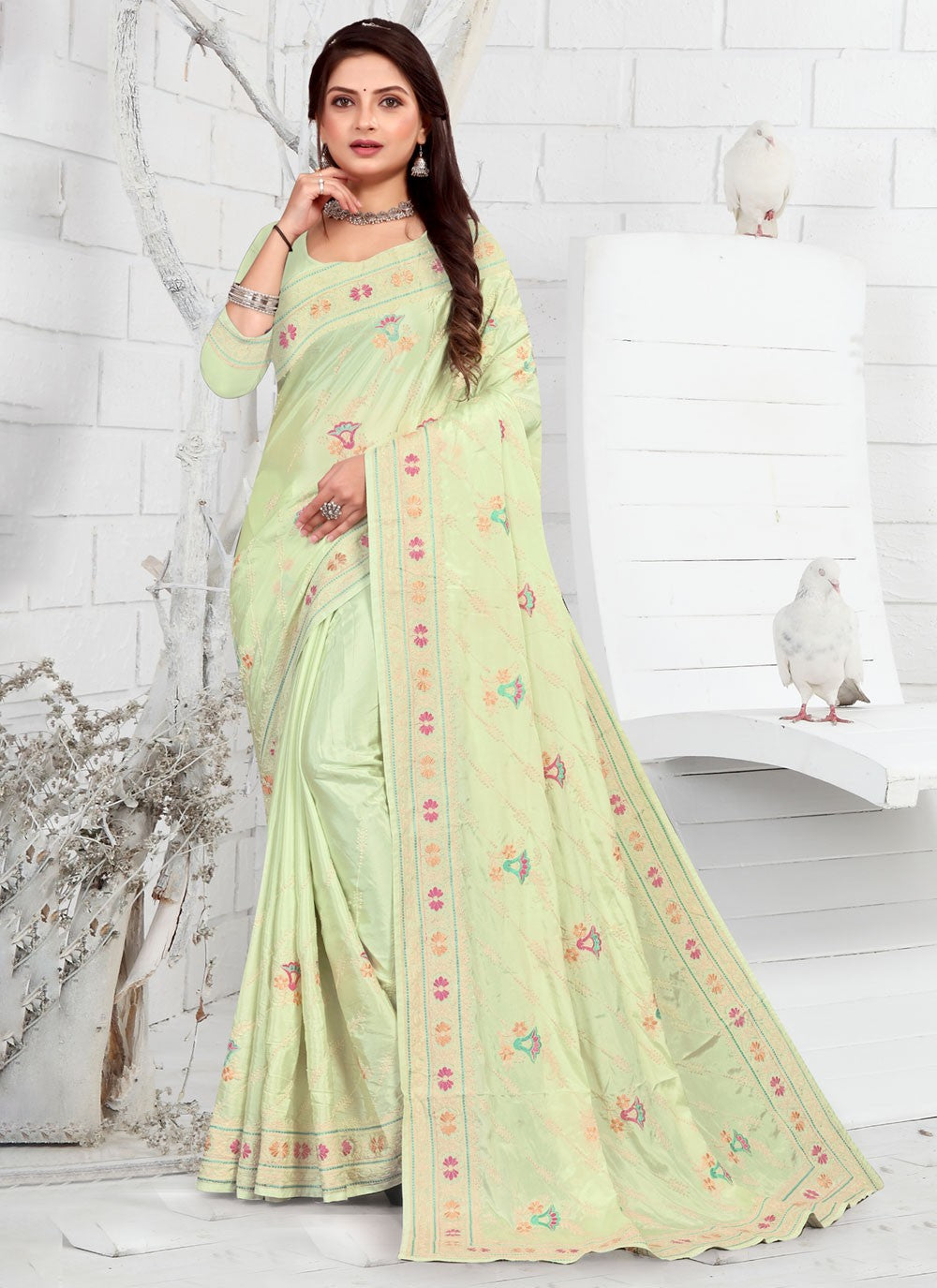 Classic Embroidered Faux Crepe Saree - S3733