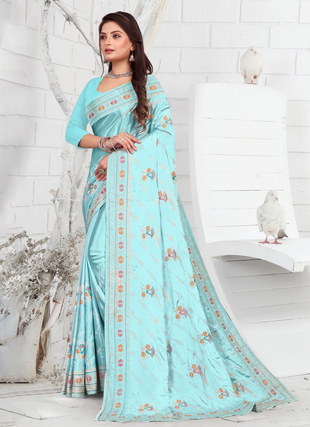 Classic Embroidered Faux Crepe Saree - S3733