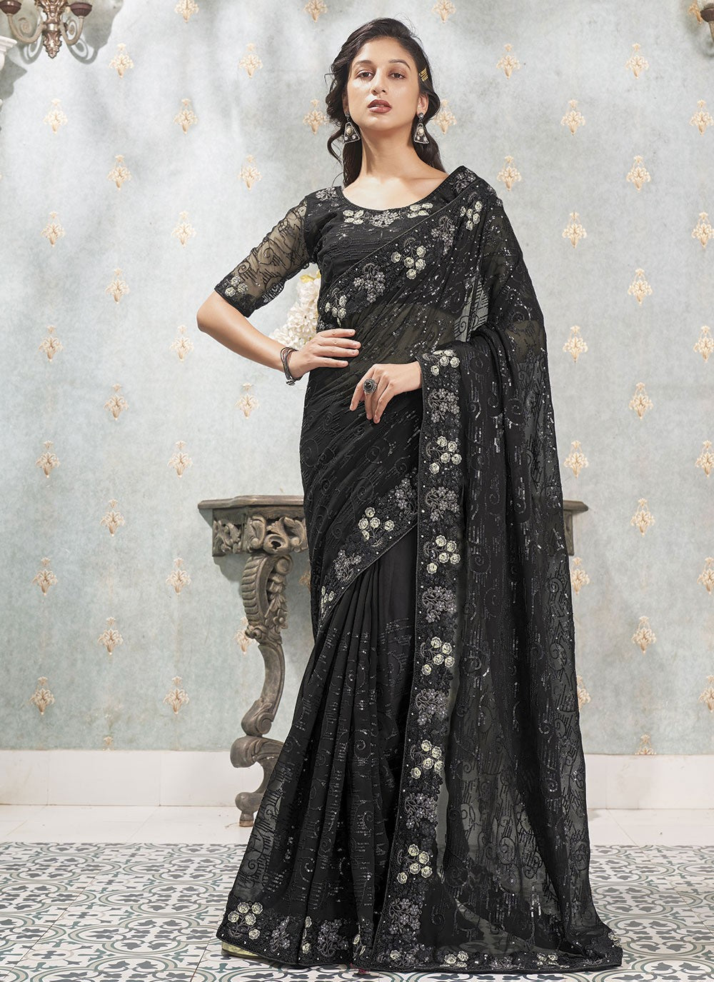 Trendy Embroidered Faux Georgette Saree - S4819