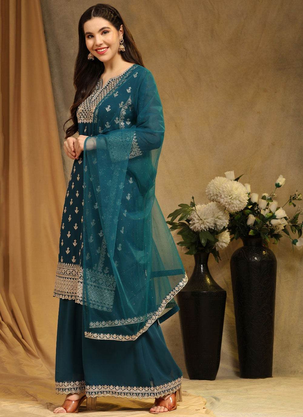 Faux Georgette Palazzo Suit - T1621