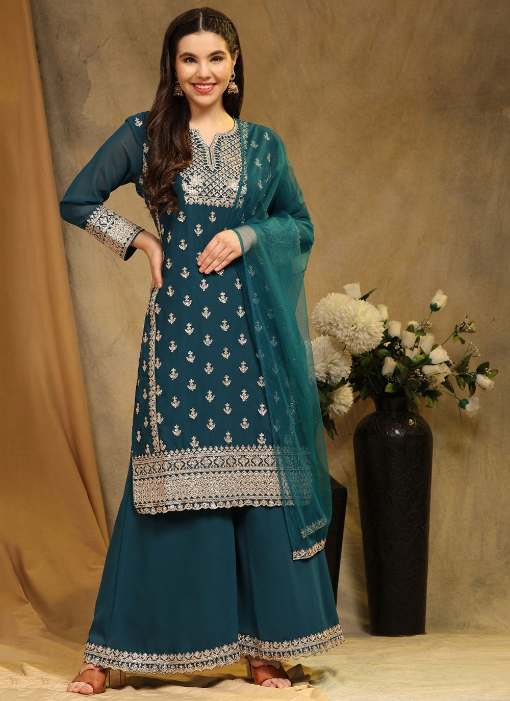 Faux Georgette Palazzo Suit - T1621