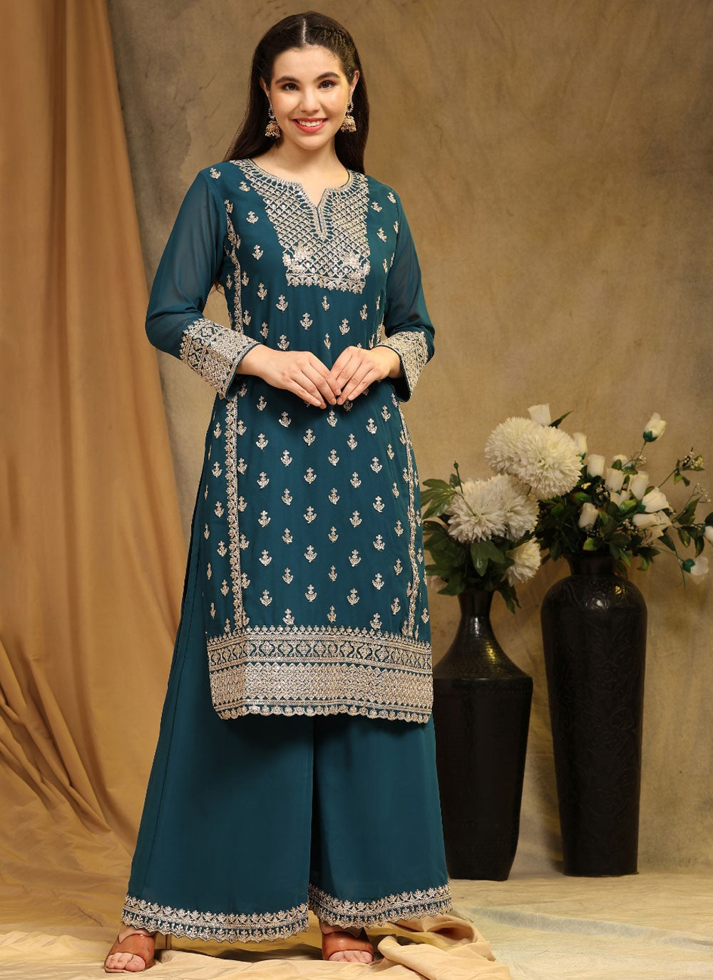 Faux Georgette Palazzo Suit - T1621