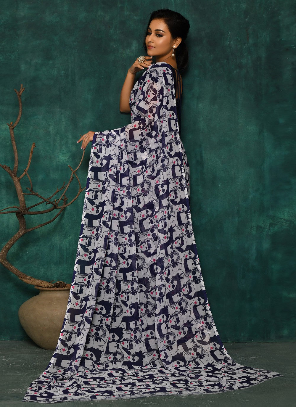 Classic Digital Print Faux Georgette Saree - S2342